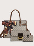 CEILIM | Fashionable Commute Style Handbag 3pcs/set With Silk Scarf
