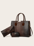 CEILIM | Classic,Fashionable 3pcs Bag Set Tote Bag Purse Wallet Crocodile Embossed PU For Daily Life, Best Work Bag For Women Perfect for Business, Work Outdoors, Travel, Gift for Mother