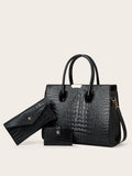CEILIM | Classic,Fashionable 3pcs Bag Set Tote Bag Purse Wallet Crocodile Embossed PU For Daily Life, Best Work Bag For Women Perfect for Business, Work Outdoors, Travel, Gift for Mother