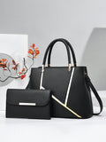 CEILIM | Solid Color Double Handle Tote Bag With Wallet, Minimalist Style