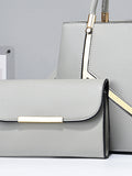 CEILIM | Solid Color Double Handle Tote Bag With Wallet, Minimalist Style