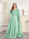 CEILIM | Mint Green Long Sleeved Sequined Long Dress