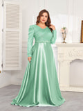 CEILIM | Mint Green Long Sleeved Sequined Long Dress