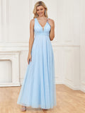CEILIM | Elegant Wedding Guest Long Evening Dress V Neck Lace
