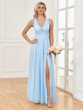 CEILIM | Elegant Wedding Guest Long Evening Dress V Neck Lace