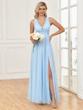 CEILIM | Elegant Wedding Guest Long Evening Dress V Neck Lace