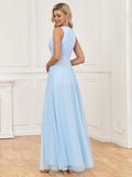 CEILIM | Elegant Wedding Guest Long Evening Dress V Neck Lace