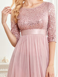 CEILIM | Round Neck Sequin Bodice High-Waist Prom Dress
