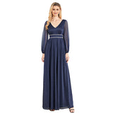 CEILIM | V-Neck Long Sleeves Elegant A-line Chiffon Dresses