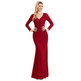 CEILIM | V-Neck Long Sleeves Elegant A-line Chiffon Dresses