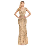 CEILIM | V-Neck Short Sleeves Elegant A-line Sequin Dresses