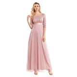 CEILIM | Round Neck Sequin Bodice High-Waist Prom Dress