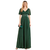CEILIM | V-Neck Short Sleeves Elegant A-line Chiffon Dresses