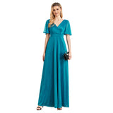 CEILIM | V-Neck Short Sleeves Elegant A-line Chiffon Dresses
