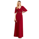 CEILIM | V-Neck Cotton Blends with Silver Dress With Ruffle