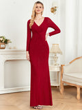 CEILIM | V-Neck Long Sleeves Elegant A-line Chiffon Dresses