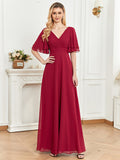 CEILIM | V-Neck Short Sleeves bubble beads A-line Chiffon Dresses
