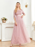 CEILIM | Round Neck Sequin Bodice High-Waist Prom Dress