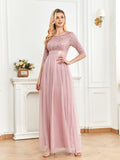 CEILIM | Round Neck Sequin Bodice High-Waist Prom Dress