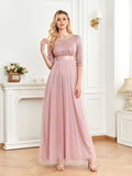 CEILIM | Round Neck Sequin Bodice High-Waist Prom Dress