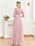 CEILIM | Round Neck Sequin Bodice High-Waist Prom Dress