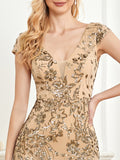 CEILIM | V-Neck Short Sleeves Elegant A-line Sequin Dresses