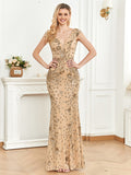 CEILIM | V-Neck Short Sleeves Elegant A-line Sequin Dresses