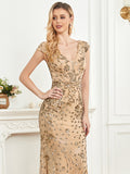 CEILIM | V-Neck Short Sleeves Elegant A-line Sequin Dresses