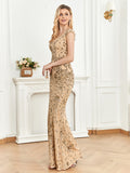 CEILIM | V-Neck Short Sleeves Elegant A-line Sequin Dresses