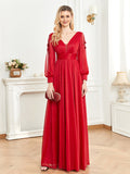 CEILIM | V-Neck Long Sleeves Fold Sleeve transparent applique Dresses