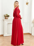 CEILIM | V-Neck Long Sleeves Fold Sleeve transparent applique Dresses