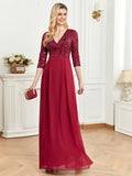 CEILIM | Double V Neck Sequin Bodice Chiffon Dress