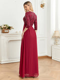 CEILIM | Double V Neck Sequin Bodice Chiffon Dress