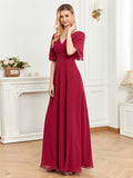 CEILIM | V-Neck Short Sleeves bubble beads A-line Chiffon Dresses