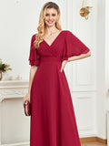 CEILIM | V-Neck Short Sleeves bubble beads A-line Chiffon Dresses