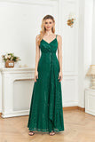 CEILIM | A-line spaghetti strap V-neck front wrap sequin shinning Evening prom gown