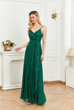 CEILIM | A-line spaghetti strap V-neck front wrap sequin shinning Evening prom gown