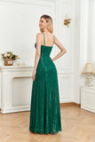 CEILIM | A-line spaghetti strap V-neck front wrap sequin shinning Evening prom gown