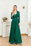 CEILIM | A-line spaghetti strap V-neck front wrap sequin shinning Evening prom gown