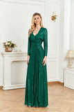 CEILIM | A-line spaghetti strap V-neck front wrap sequin shinning Evening prom gown