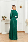 CEILIM | A-line spaghetti strap V-neck front wrap sequin shinning Evening prom gown