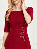 CEILIM | Round Neck Cotton Blends with sequins flowers emplique Dress