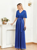 CEILIM | V Neck Sequin Prom Dress with ties knot