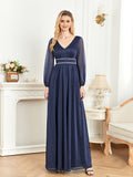 CEILIM | V-Neck Long Sleeves Elegant A-line Chiffon Dresses