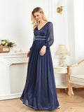 CEILIM | V-Neck Long Sleeves Elegant A-line Chiffon Dresses