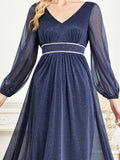 CEILIM | V-Neck Long Sleeves Elegant A-line Chiffon Dresses
