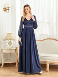 CEILIM | V-Neck Long Sleeves Elegant A-line Chiffon Dresses