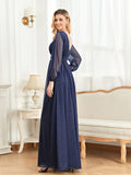 CEILIM | V-Neck Long Sleeves Elegant A-line Chiffon Dresses