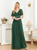 CEILIM | V-Neck Short Sleeves Elegant A-line Chiffon Dresses