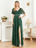 CEILIM | V-Neck Short Sleeves Elegant A-line Chiffon Dresses